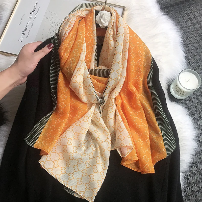 Korean Style Spring New Letter Cotton and Linen Feel Scarf Women\'s Travel Vacation Sun Protection Shawl Winter Warm Scarf Women