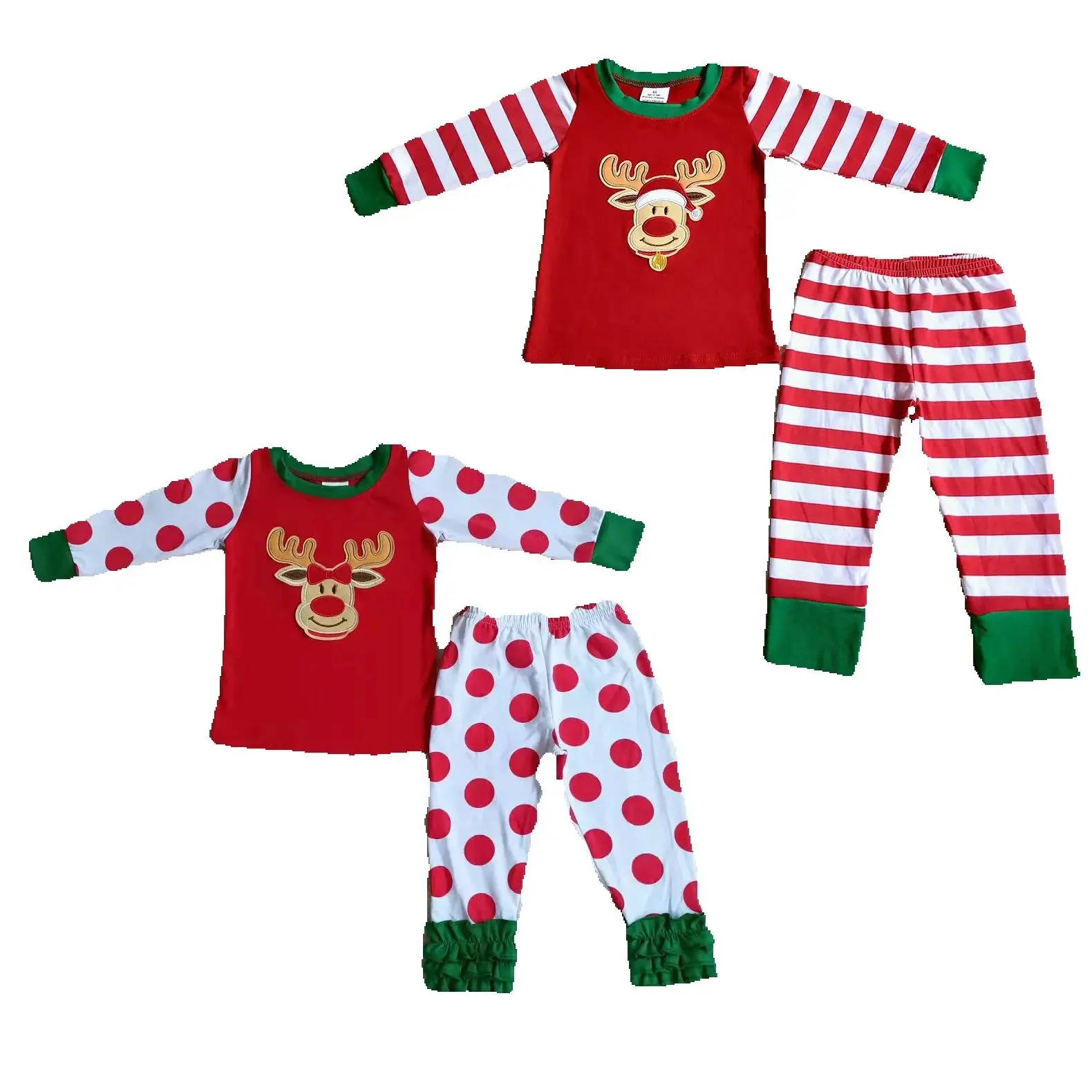 Kids Matching Clothes Long Sleeve Set With Embroidered antlers red Print Children Sibling Sister And Brother Outfits Rts No Mo