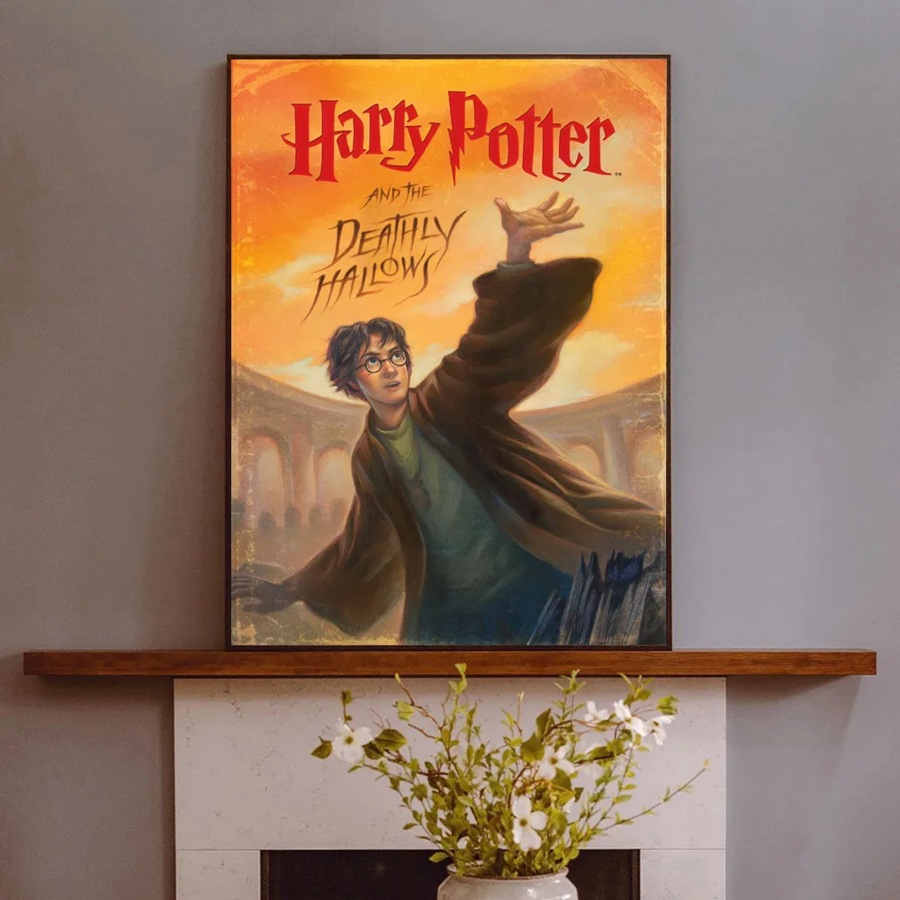 هيروكروس هاري بوتر الكرتون غلاف الكتاب الملصقات ، الكلاسيكية ماجيك مدرسة قماش الفن ، هوجوورتس التوضيح ، جدار ديكور اللوحة