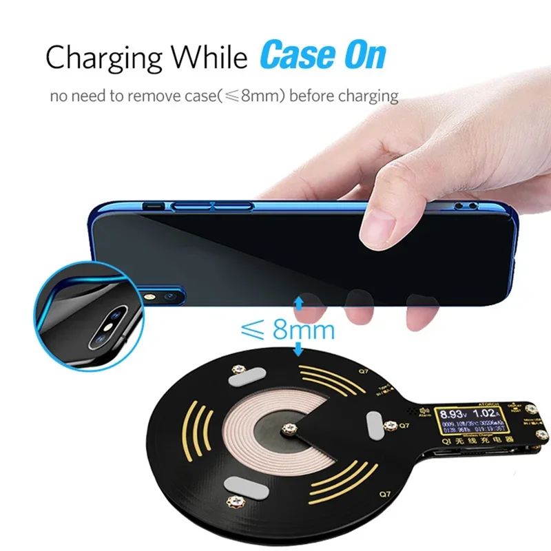 A94E-Q7 شاحن لاسلكي 10 واط اختبار الهاتف المحمول آيفون Usb شاحن سريع Lcd تستر