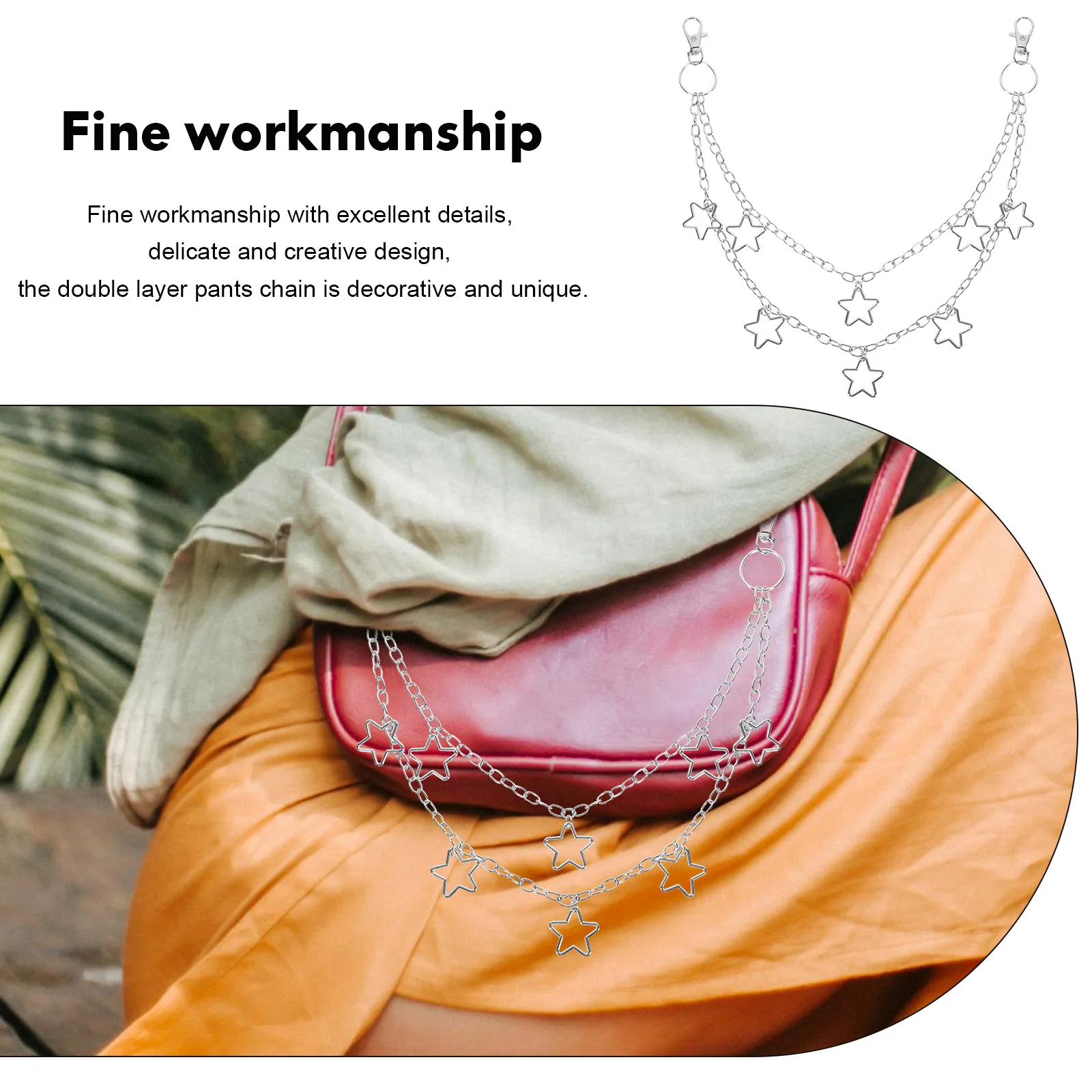 Cadena para pantalones de doble capa, cadena decorativa duradera de aleación para pantalones vaqueros, cartera, bolso, adorno