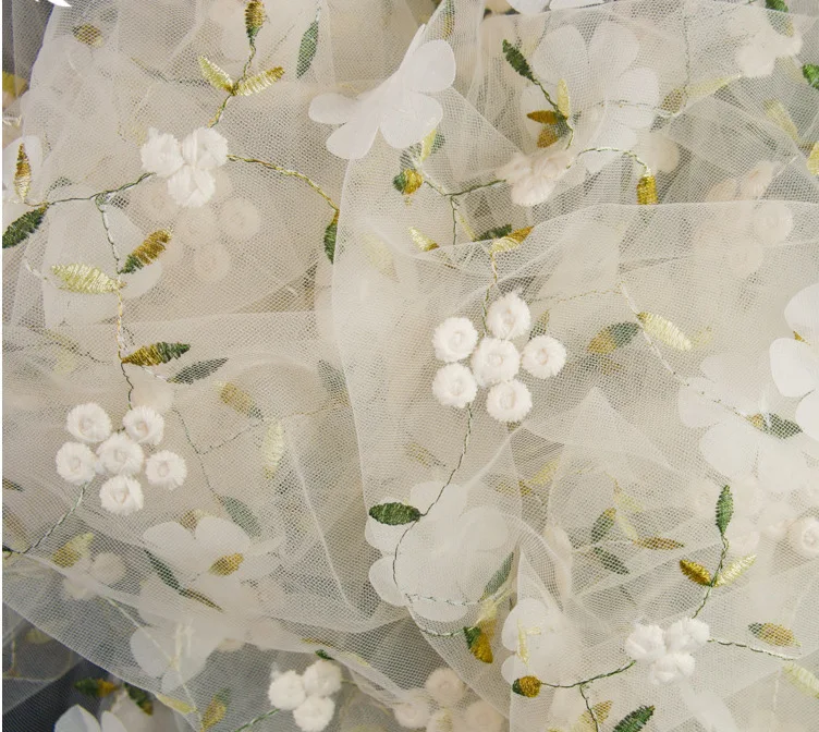 3/5/10yard 3D Mesh Fabric Floral Embroidered Lace Tulle Women\'s clothing Fabric By Yard