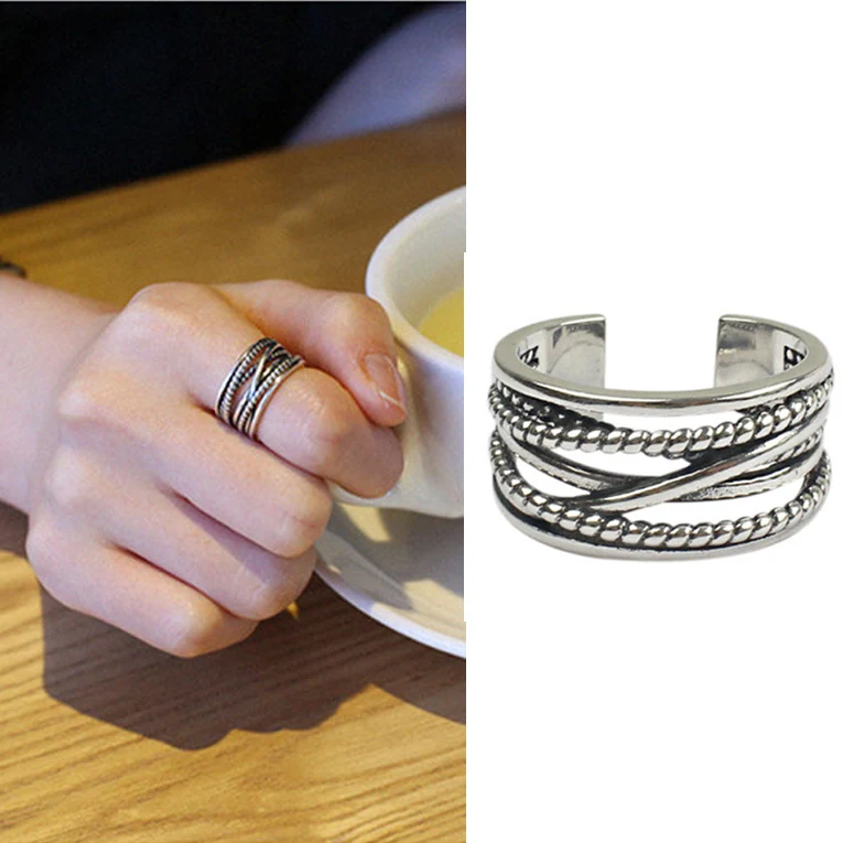 Punk Cool Hip Pop Lines Chains Rings for Women Adjustable Open Finger Rings Man Party Gift 2023