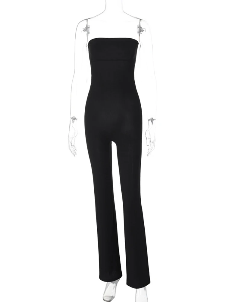 Sibybo Fashion Ribbing Temperament Strapless Jumpsuit Solid Color Casual Skinny Boot Cut 2024 Spring And Summer Women Trousers