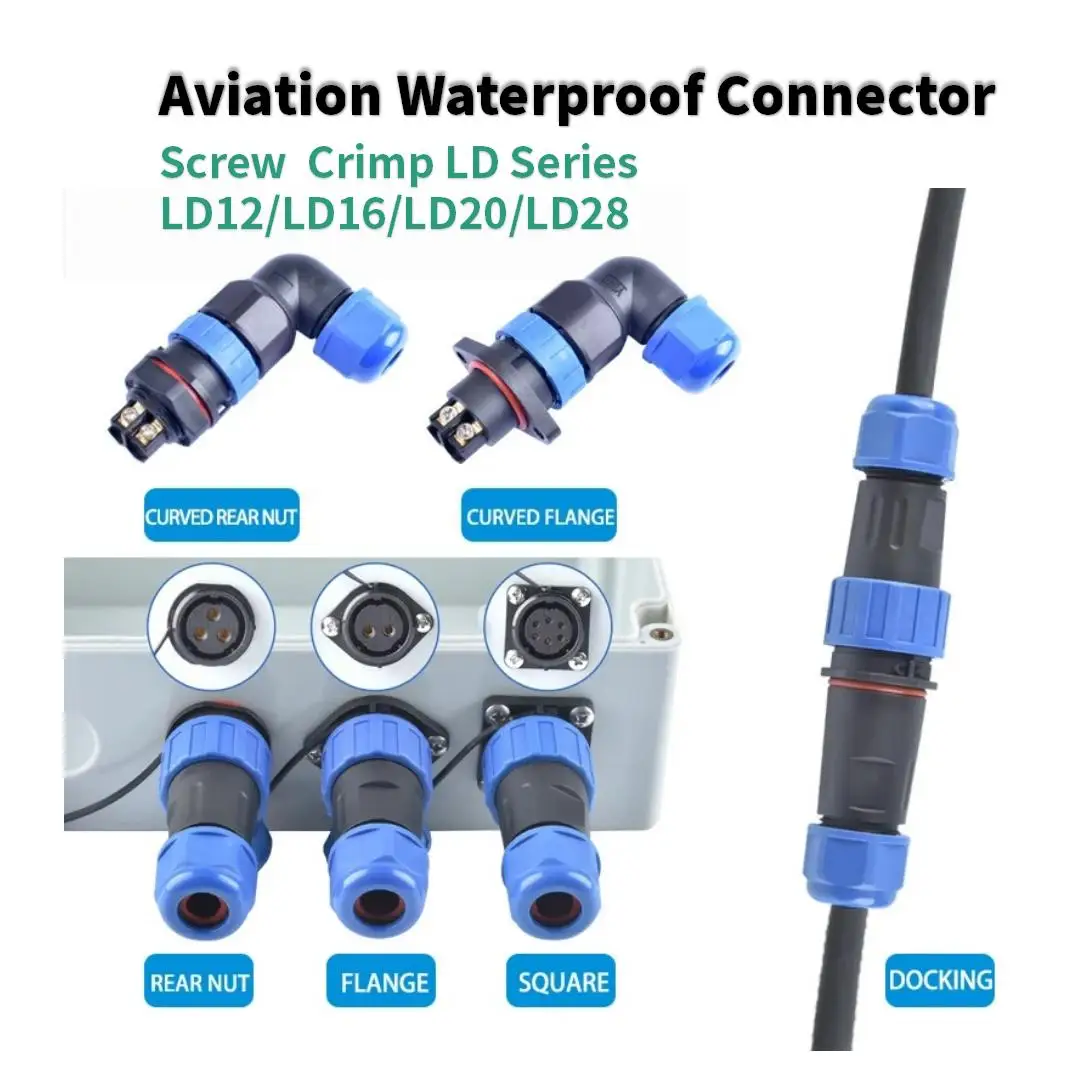 LD Series Waterproof Connector Aviation IP68 Male Plug Female Socket 2 Pin Panel Mount Wire Cable Connector Aviation Plug