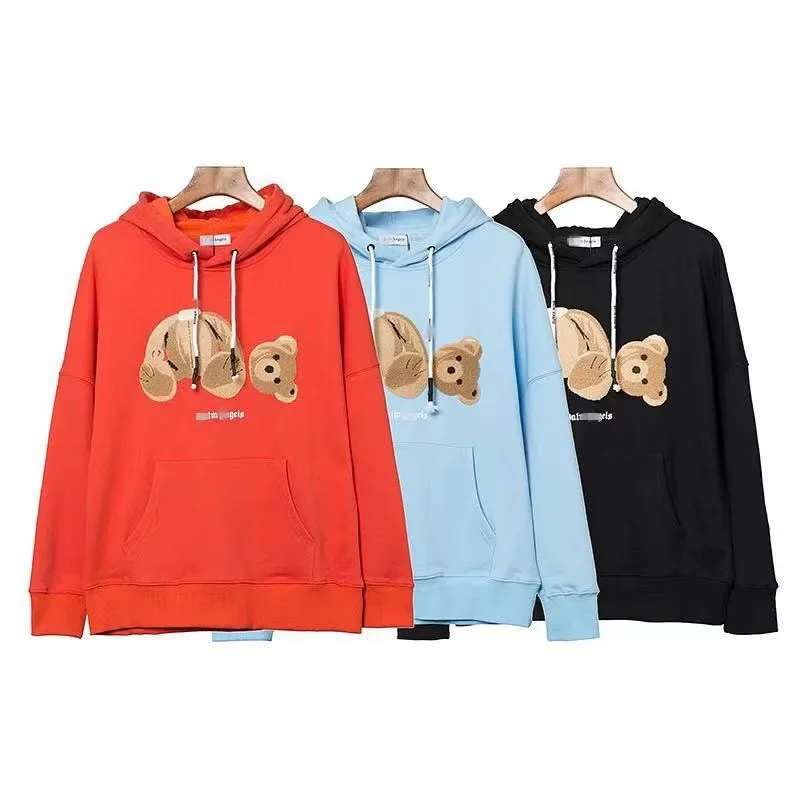 Trendy Brand Palmtree Angel Bear Embroidery Hooded Sweatshirt Loose Fit Casual Hip Hop Style Unisex Couple BF Lose Fit Hooded Ja