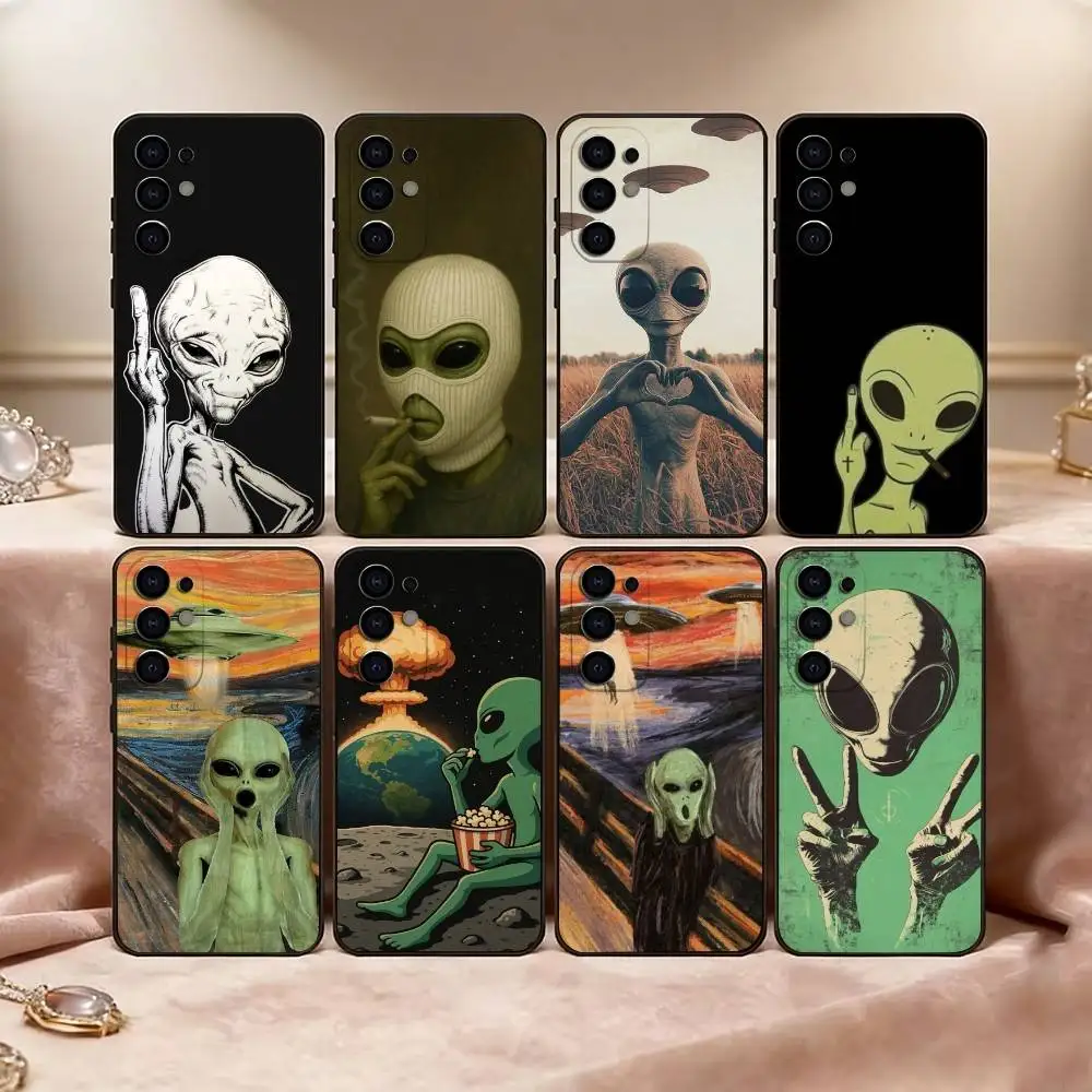 F-Funny A-Alien Phone Case Black Silicone Soft For Samsung S25,S24,S21,S22,S23,S30,Ultra,S20,Plus,Fe,Lite