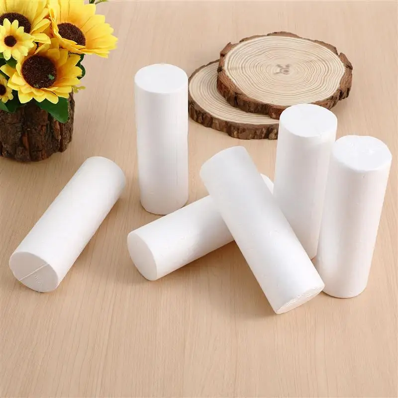 6pcs 15cm White Modelling Craft Polystyrene Foam Cylinder Pillar DIY Craft Christmas Party Decoration