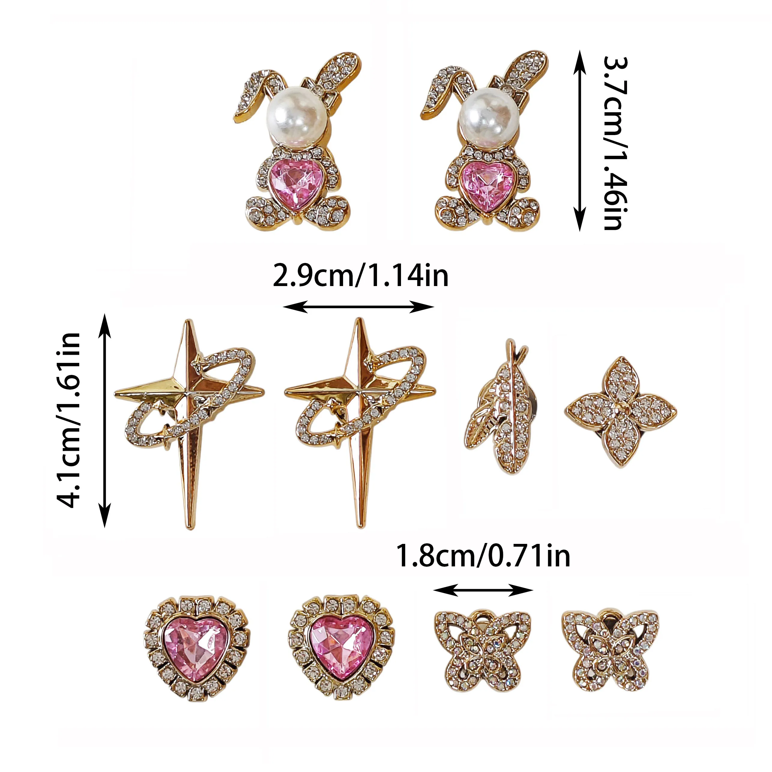 10Pcs DIY Shoe Decoration Charms Shiny Pink Diamond Pearl Rabbit, Heart, Cross Star, Butterfly, Flower Decorative Charms Non-Metal Lightweight Material Y2K Fashion Versatile Cute Personality Accessories for Men and Women Suitable for Eva Beach Shoes, Sandals, Removable Shoe Decoration, Holiday Gift