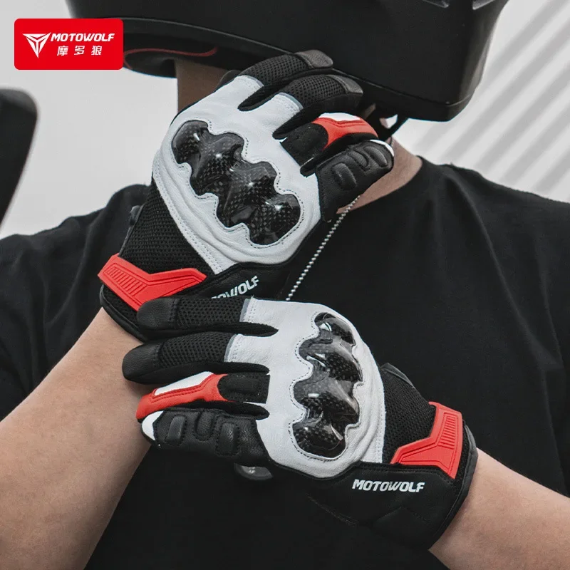 Summer Motorcycle Motocross Riding Breathable and Comfortable sheepskin Gloves Wear-resistant Anti slip Cycling Racing Luvas Men