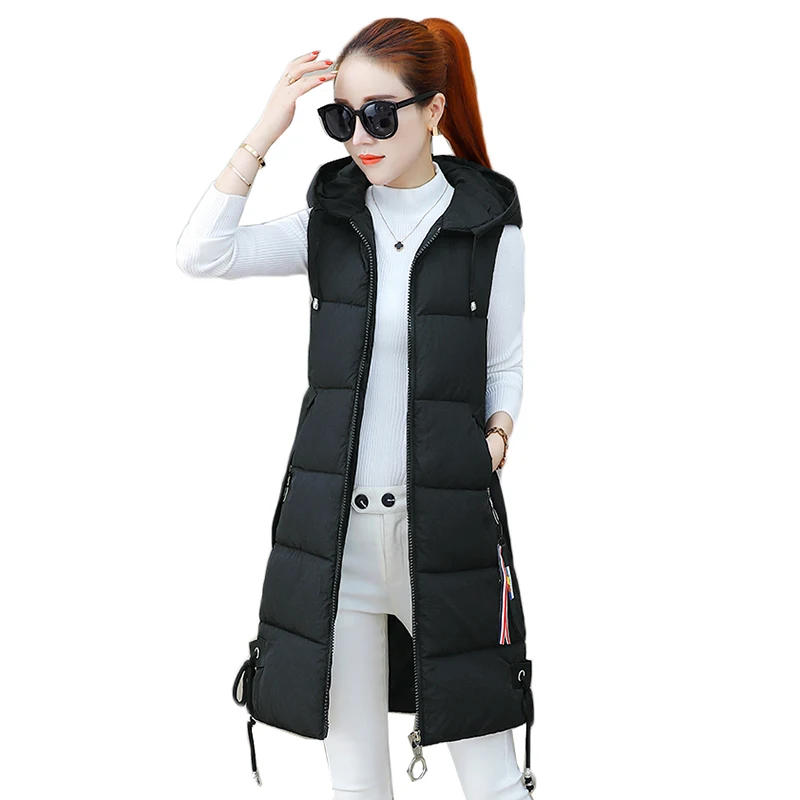 

Autumn Winter Women Warm Cotton Vest Ladies Casual Sleeveless Waistcoat Jacket Fashion Large Size Thick Hooded Long Vest Coat 74