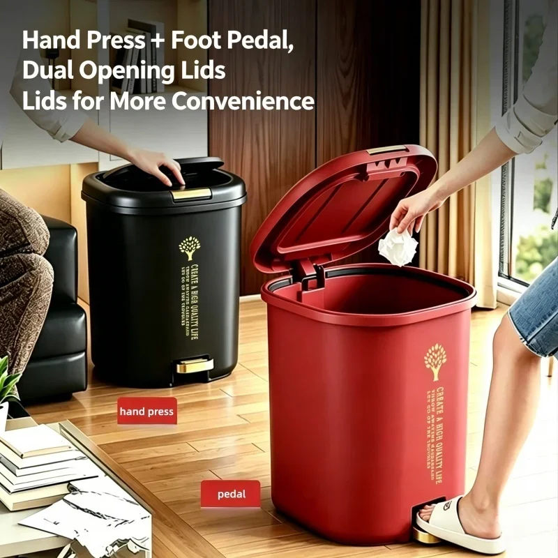 Bathroom Trash Can Kitchen Footstand Trash Bin With Lid Two Ways Open Rubbish Bin Toilet Waste Garbage Bin 7/9L