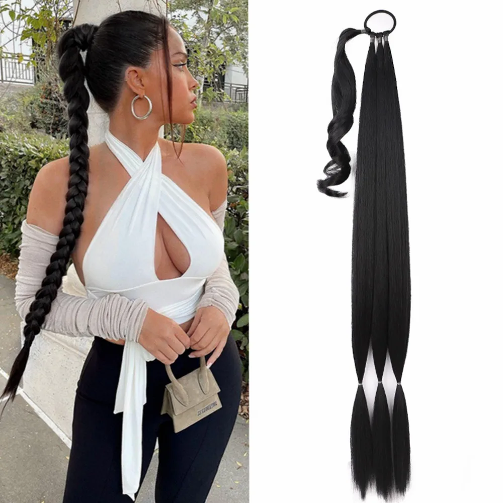 Long Braided Ponytail Extension with Hair Tie Straight Wrap Around Natural Soft Synthetic Hair Piece for Women Daily Wear