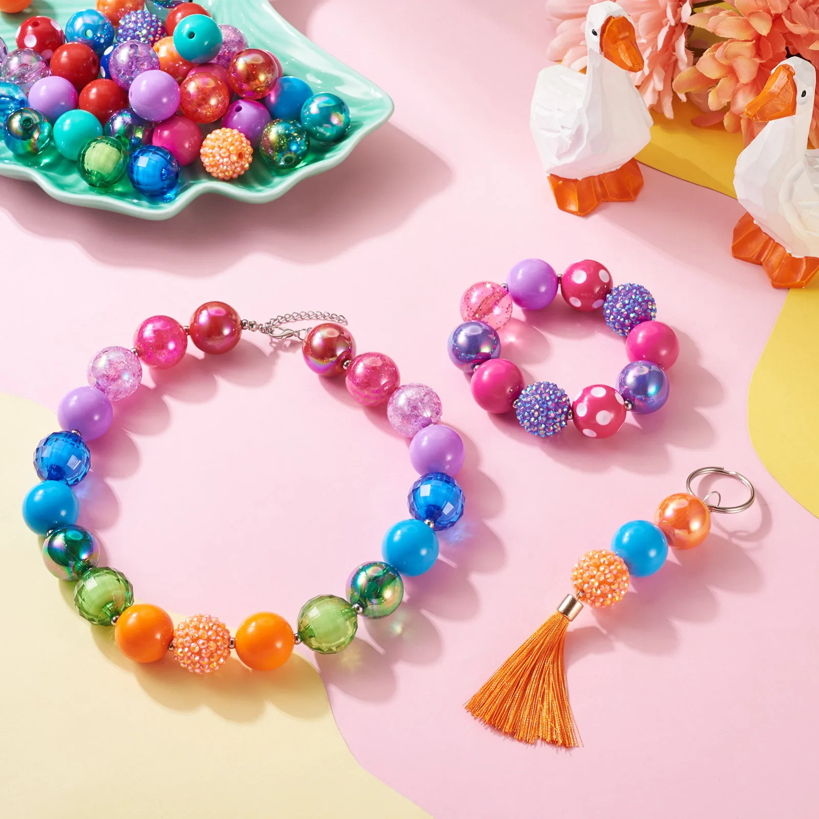 60-82Pcs 20mm Bubblegum Round Acrylic Beads Colorful for Beads DIY Women Girls Necklace Bracelet Keychain Making Accessories