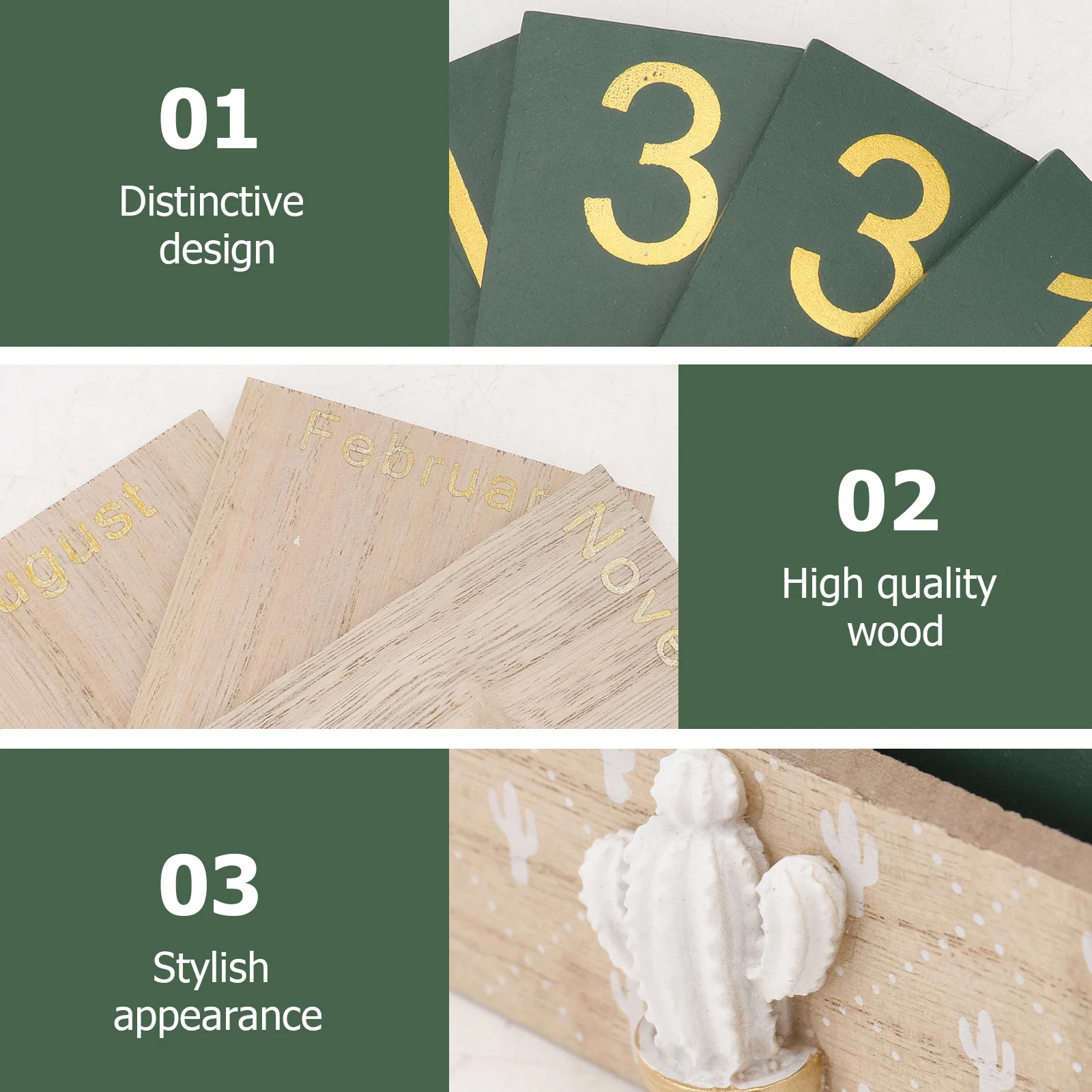 1 conjunto de calendário de mesa de madeira cacto, ornamento de mesa simples e elegante, material de escritório, artesanato de madeira, decoração de mesa chique