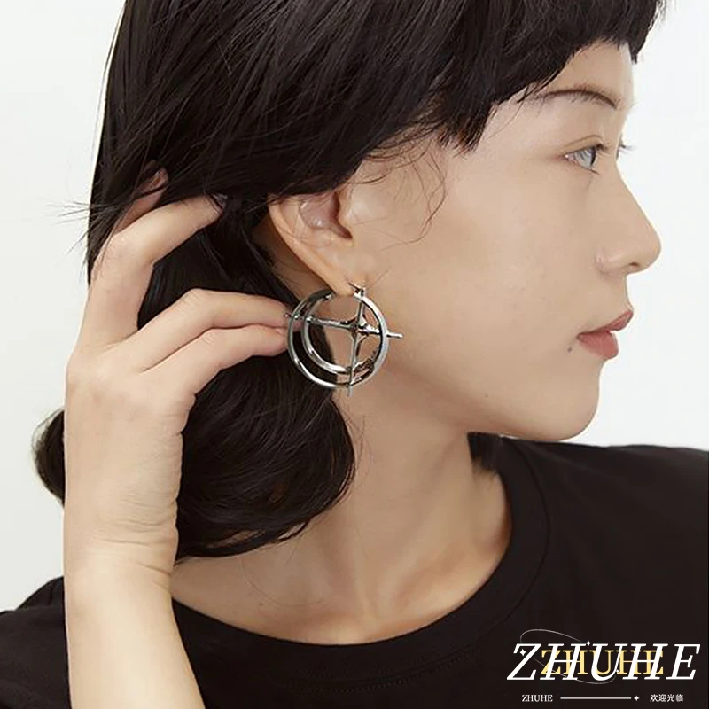 

ZHUHE Round Star Earrings Cyberpunk Style For Women Men's Jewelry Accessories Party Gifts