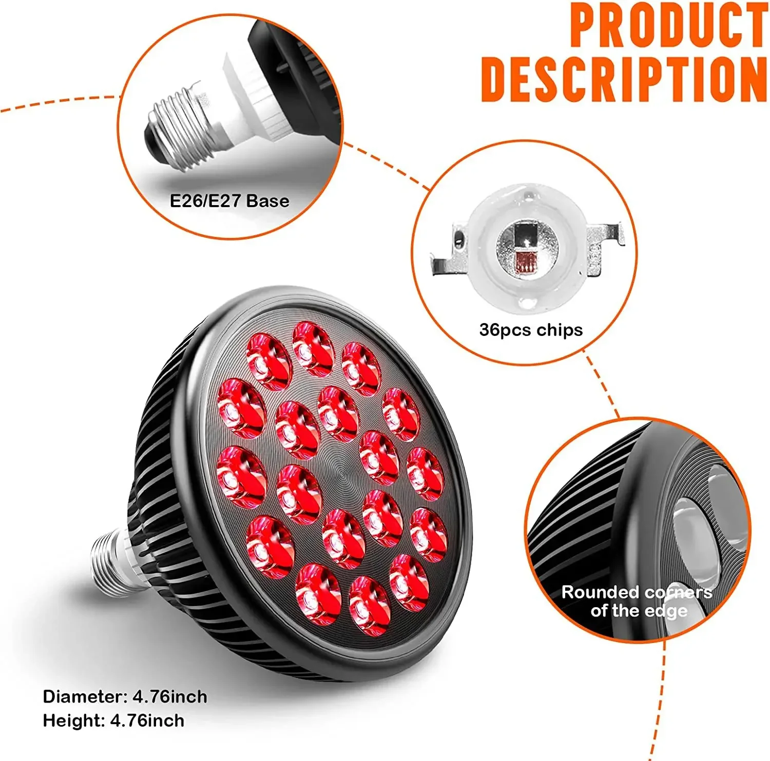 54W LED Red Light Therapy ,Red Infrared Light Therapy Bulb,Red 660nm Near Infrared 850nm Lamp For Skin Health Pain Relief