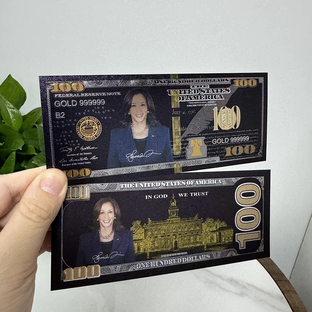 Wholesale 100pcs 2024 Harris 100 Dollar Black Gold Foiled Platsic Banknote Professional women Social activist