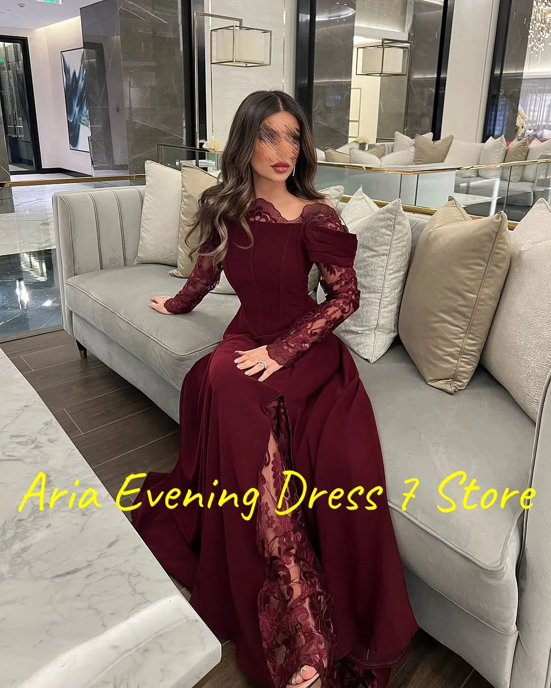 Customized Exquisite Jersey Off the Shoulder Lace Evening Dresses Delicate Long Sleeves Party Dress Custom Made Cocktail Dress image 6