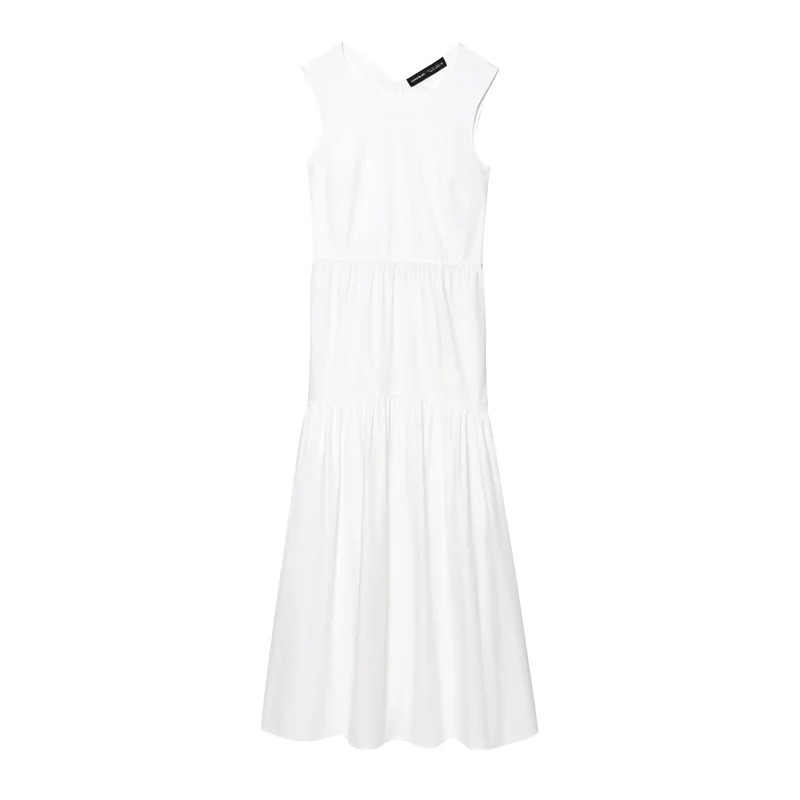 

Women's Dresses New Summer 2025 White Round Neck Sleeveless Dress Ruffled Trim Casual Fashion Personality Versatile
