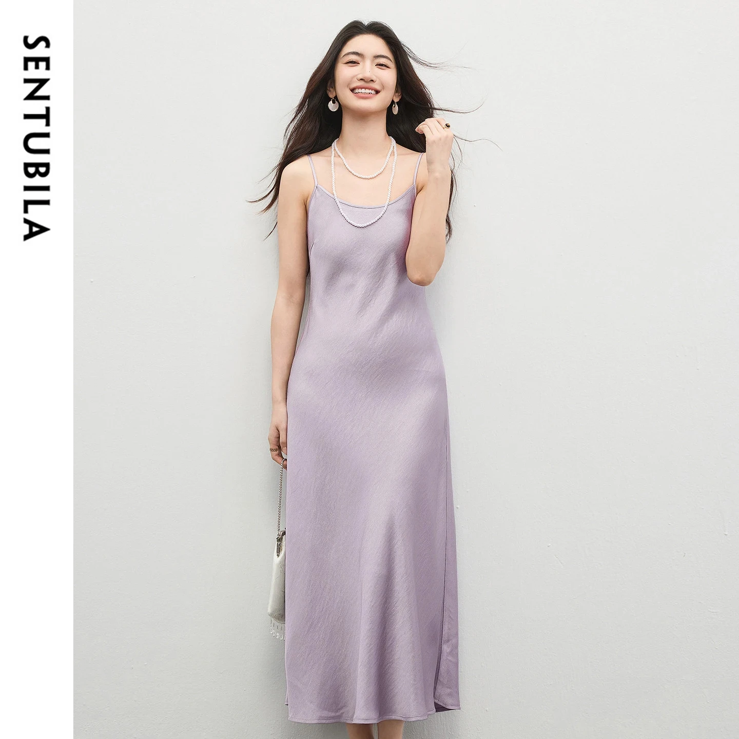 

SENTUBILA Women's Satin Slip Dress 2026 Spring New Elegant Adjustable Spaghetti Straps Straight Slim Fit Maxi Dress 161LD5037