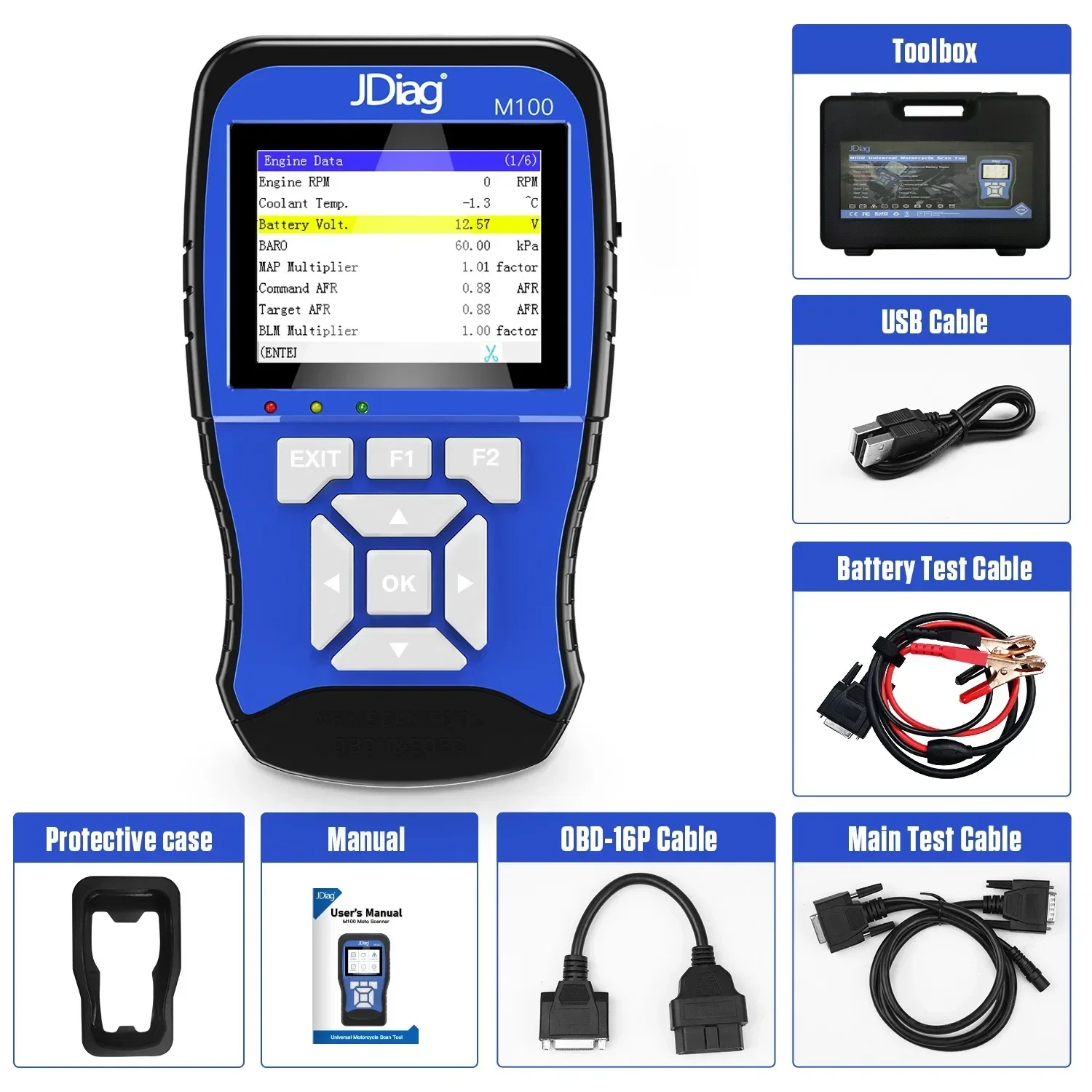JDiag M100 Motorcycle Diagnostic Scanner Moto Fault Diagnostic Tool Motorbike Code Reader For KTM Yamaha Kawasaki Suzuki Honda