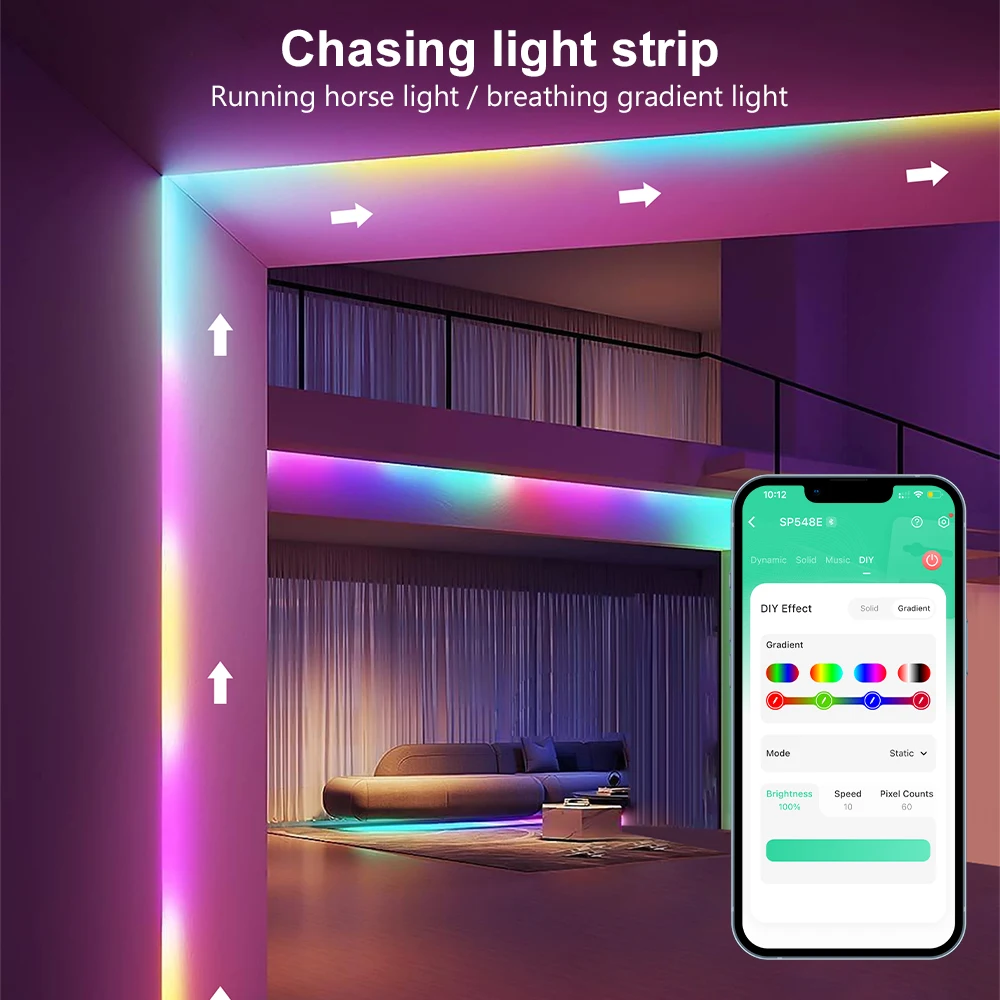 TUYA WIFI RGB IC LED Strip Light WS2811 Adresowalna Pixel COB LED Tape 24V Dream Color Running LED Lights do dekoracji pokoju