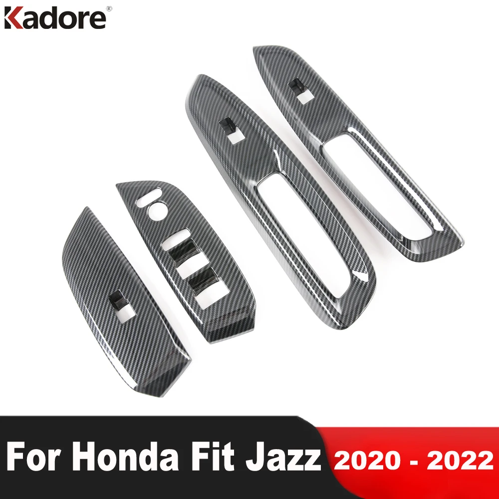 For Honda Fit Jazz 2020 2021 2022 Carbon Fiber Car Door Armrest Window Lift Switch Button Panel Cover Trim Interior Accessories