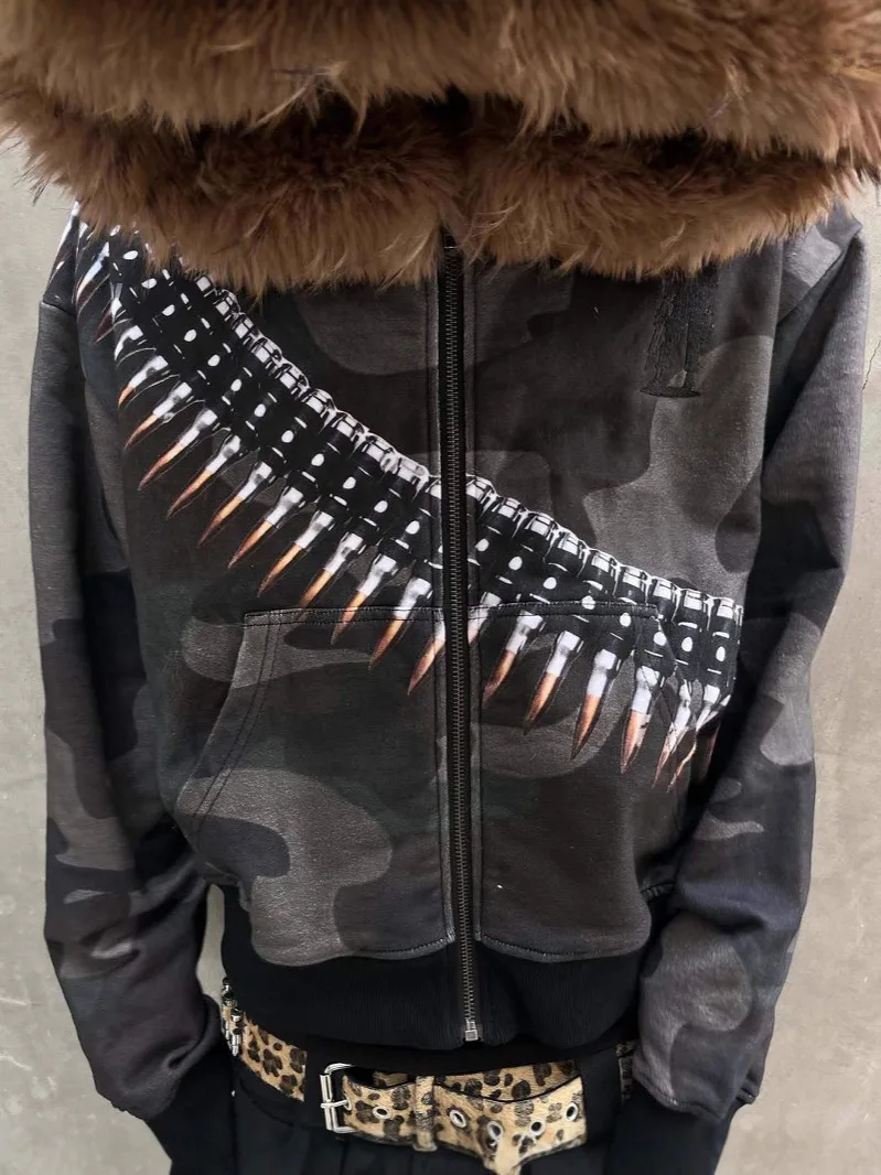 

Hip-hop style American-style printed hooded shirt with plush digital printing, loose and trendy design, unisex sweater