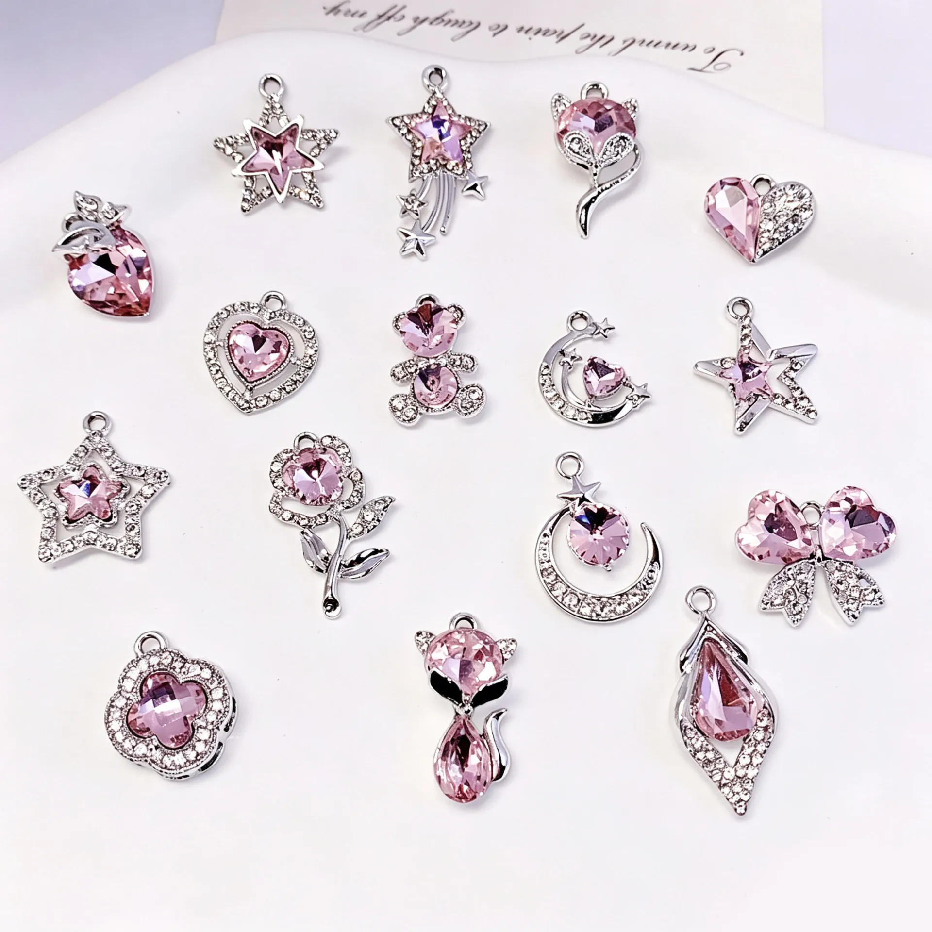 10pcs Pink Zinc Alloy Pendants Star Heart Flower Shaped Charms DIY Accessories for Bracelet Necklace Bag Hanging Decor