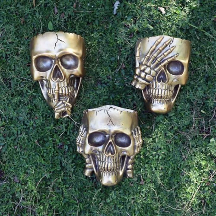 

Skull Wall Planters Set of 3 Hanging Skull Plant Pots for Indoor Outdoor Decor, Gold Gothic Wall Plant Pot with Drainage, Succu