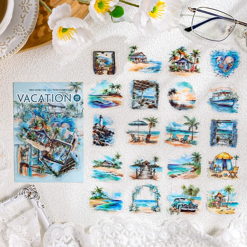40, schöne Fotos, Landschaftsthema, Aufkleberpaket, Kreativität, dekoratives Handkonto, Tagebuch, Album, Scrapbooking-Zubehör