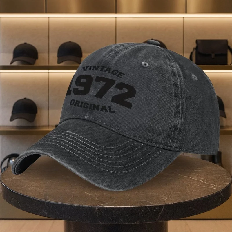 1972 Vintage Digital Print Washed Baseball Cap Unisex Peaked Hat for Daily Commuting