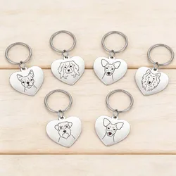 Dog Pet Heart Keychain Puppy Corgi Chihuahua French Bulldog Sheepdog Gift for Woman Men Kid Child Stainless Steel Jewelry