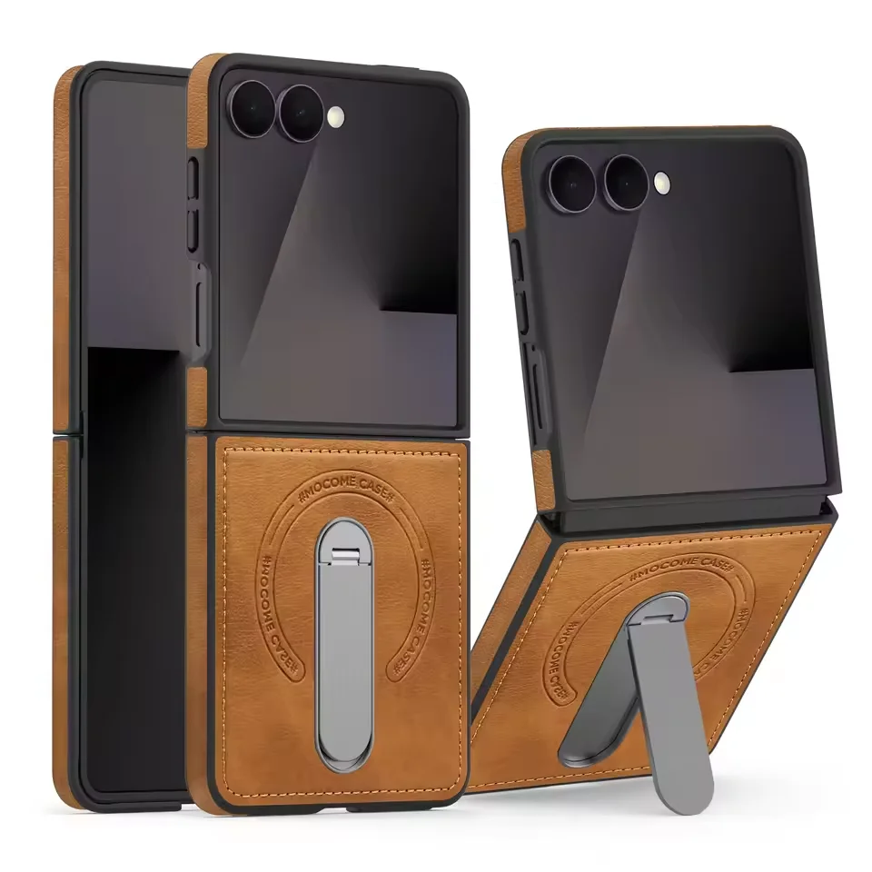 

For Samsung Galaxy Z Flip 7 Case Luxury PU Leather Stand Magnetic Wireless Charging Protective Back Cover For Z Flip 7 6 Shell