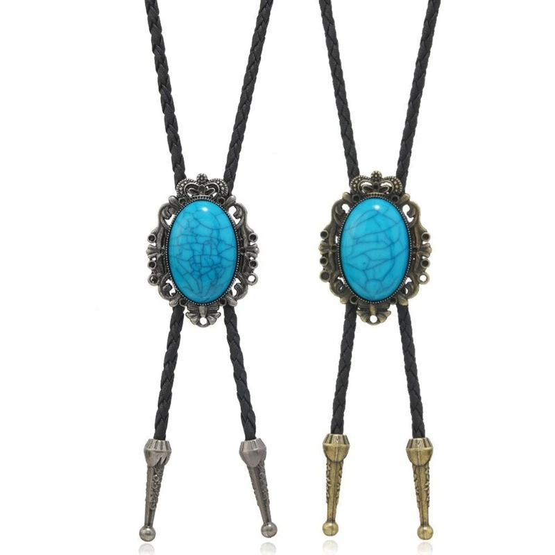 

Vintage Turquoise Bolo Tie for Men Cool Pendant Necktie Western Cowboy Necklace Bolo Tie Music Concert Rodeos Neckwear