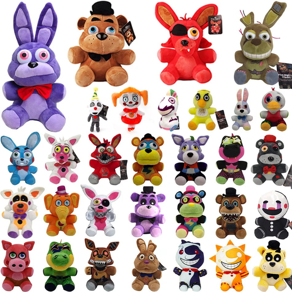 Плюшевые куклы FNAF Freddy Kinfolk с героями мультфильмов Foxy Bonnie Bear Ribbit