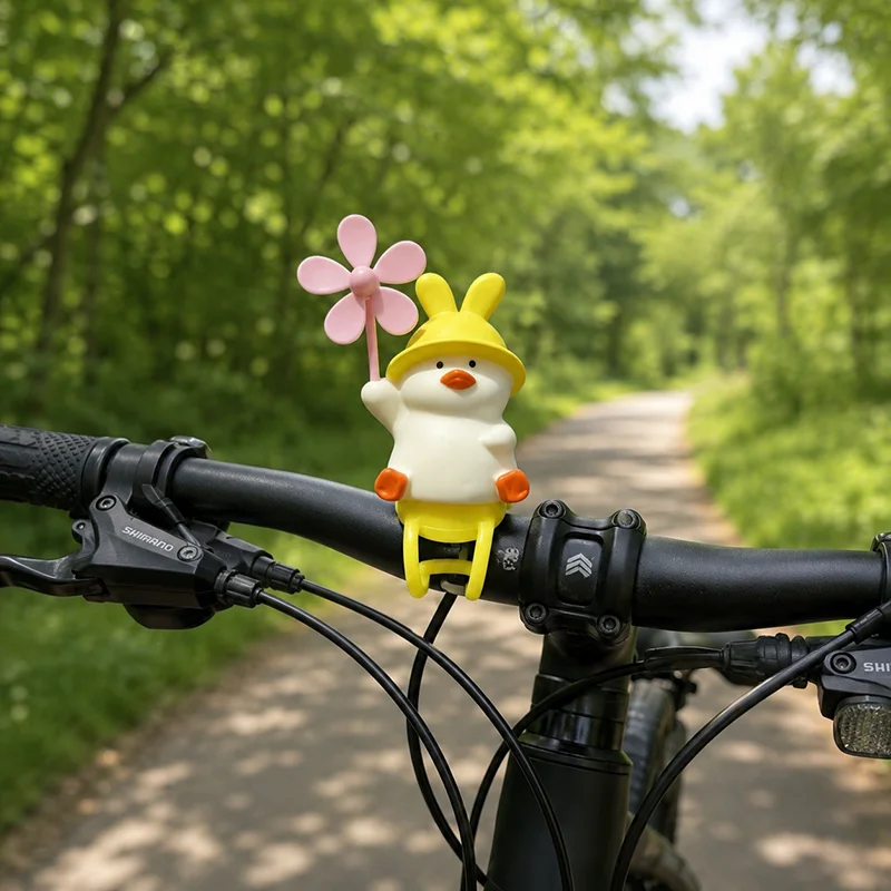 Niedliche Gelbe Enten-Windmühle als E-Bike-Zubehör - Handgefertigte Pedalbetriebene Fahrraddekoration, Süße Fahrradverzierung – Detail 6