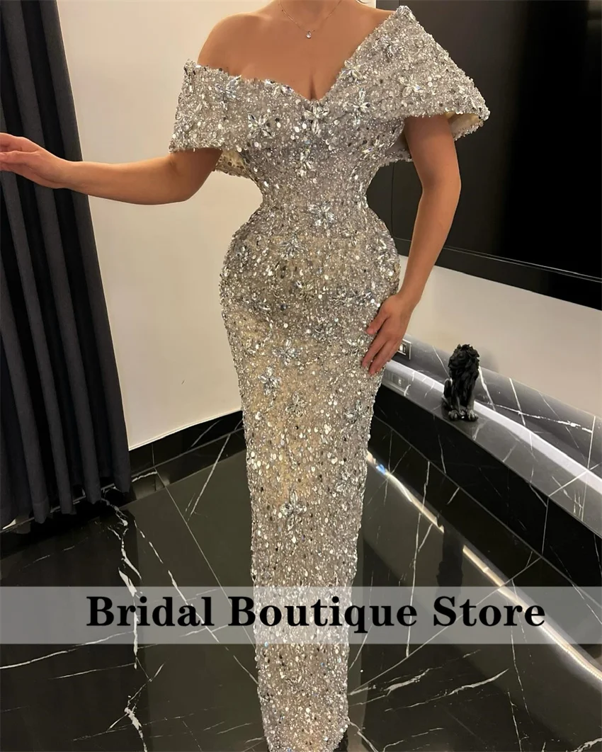 パーソナライズされた長袖の人魚のボールガウン,きらびやかなダイヤモンド,きらびやかなビーズ,クリスタルフリル,結婚式や誕生日パーティー,2024