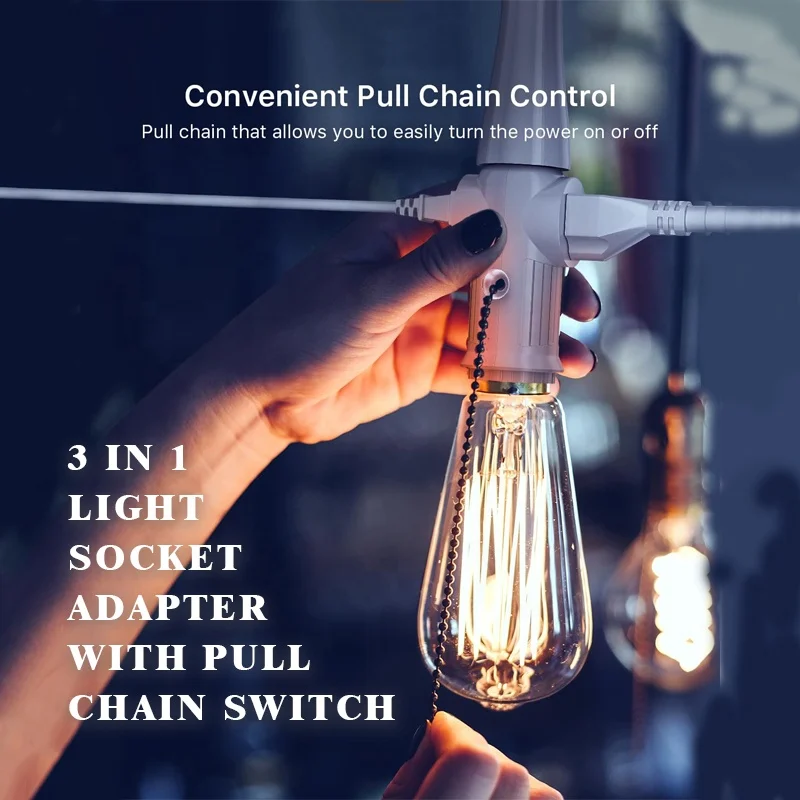 

Вытяжная цепь, 2/3-контактный адаптер для держателя света E26 E27, розетка для лампочки и конвертер поляризованной вилки США NEMA