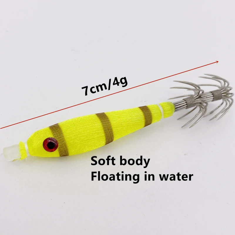 2Pcs*7cm/4gSea Fishing Wood Shrimp Bait Bazooka Squid jig Cloth Roll Explosion Hook Luminous UV Blowing Tube Octopus Jig Hook