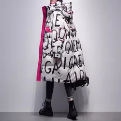 Chaqueta de plumón de pato con capucha para mujer, Parka larga y cálida con letras y grafiti, estilo coreano, 2024, invierno, 90%