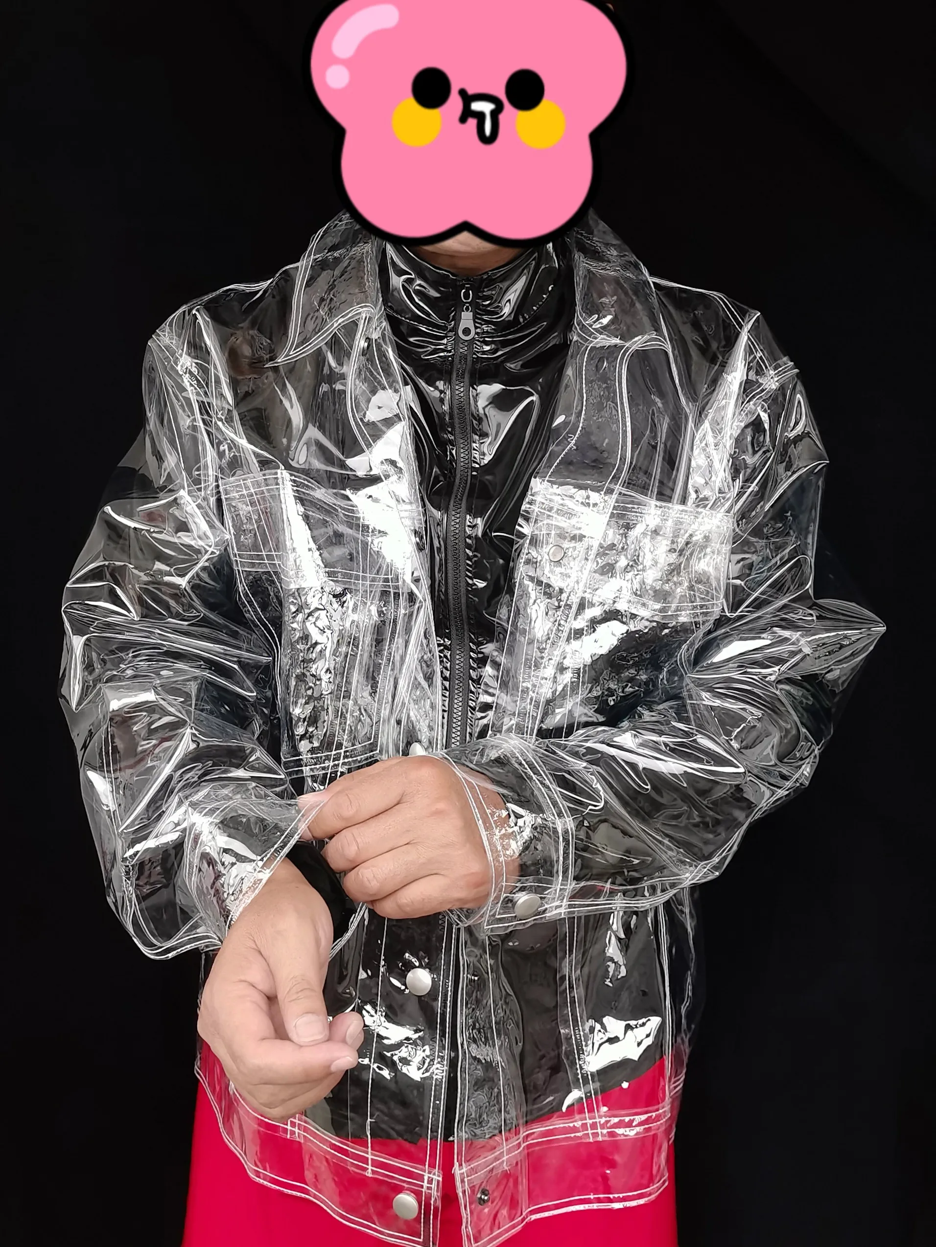 Man Boy's PVC Jacket Clear Transparent Long Sleeve See Through Cool Chic Coat Private Party Waterproof Rainproof Coats