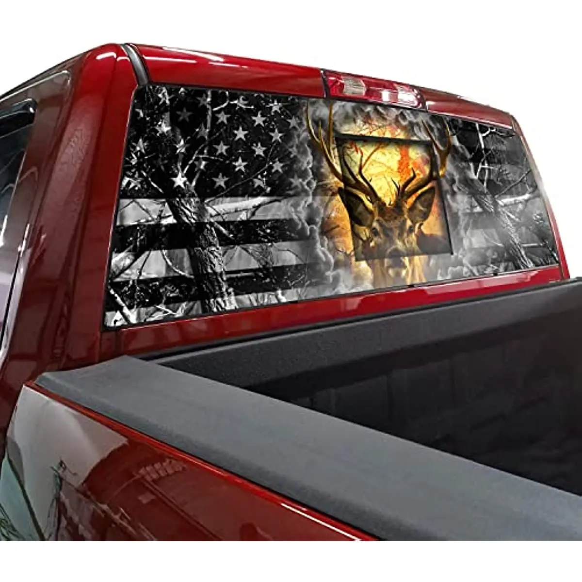 Hsdiokl American Flag Truck Rear Window Decals,Deer Truck Stickers,Graphic Perforated Vinyl Trucks, SUV, Car Decals for Men,66''