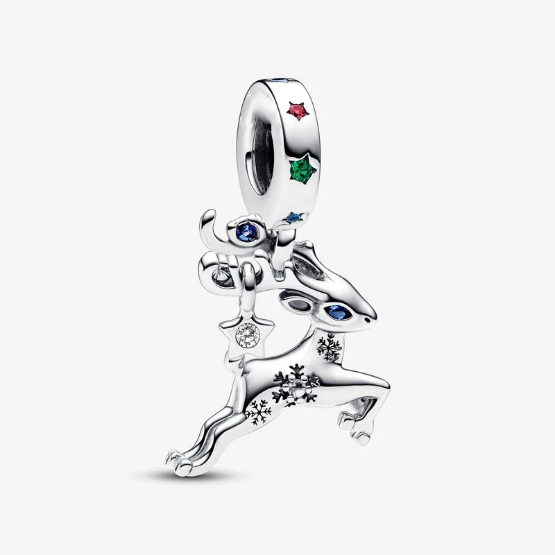 

925 Sterling Silver Magical Christmas Reindeer Dangle Charm beads Fits Original Pandora bracelets Jewelry Making 2023