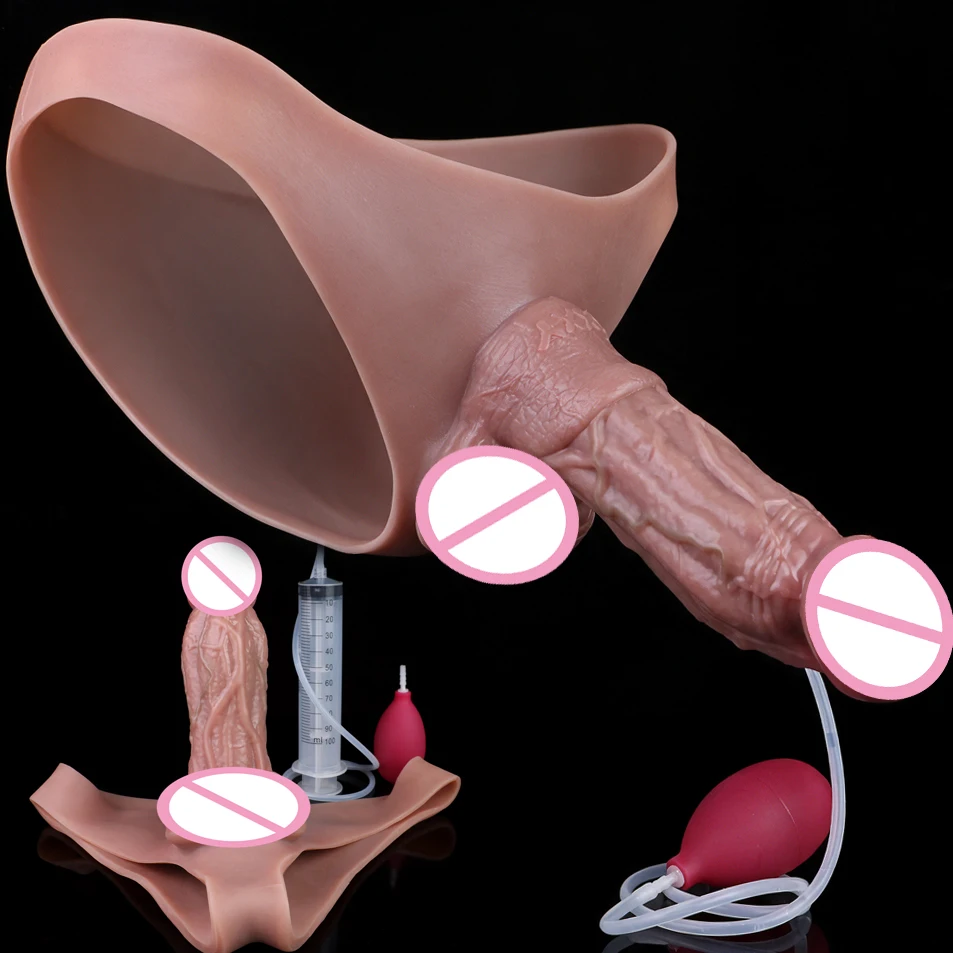 FAAK Nude Strapon Realistic Ejaculation Dildo Silicone Panties Wearable Simulated Squirting Solid Penis Sex Toy For Women