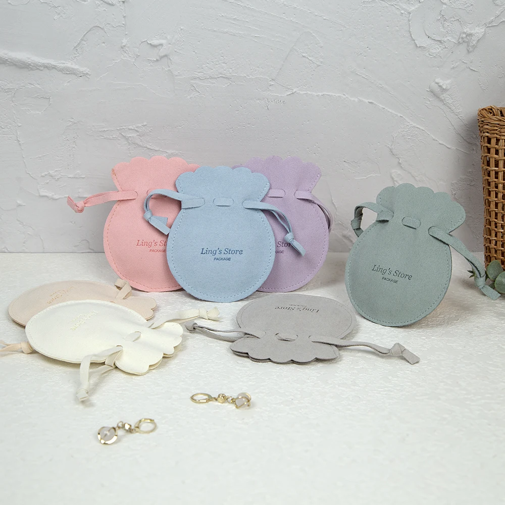 

50/100Pcs Personalized Logo 7x8cm 8x10cm Jewelry Microfiber Drawstring Bag Small Mini Pouch for Ring Earrings Keychain Necklace