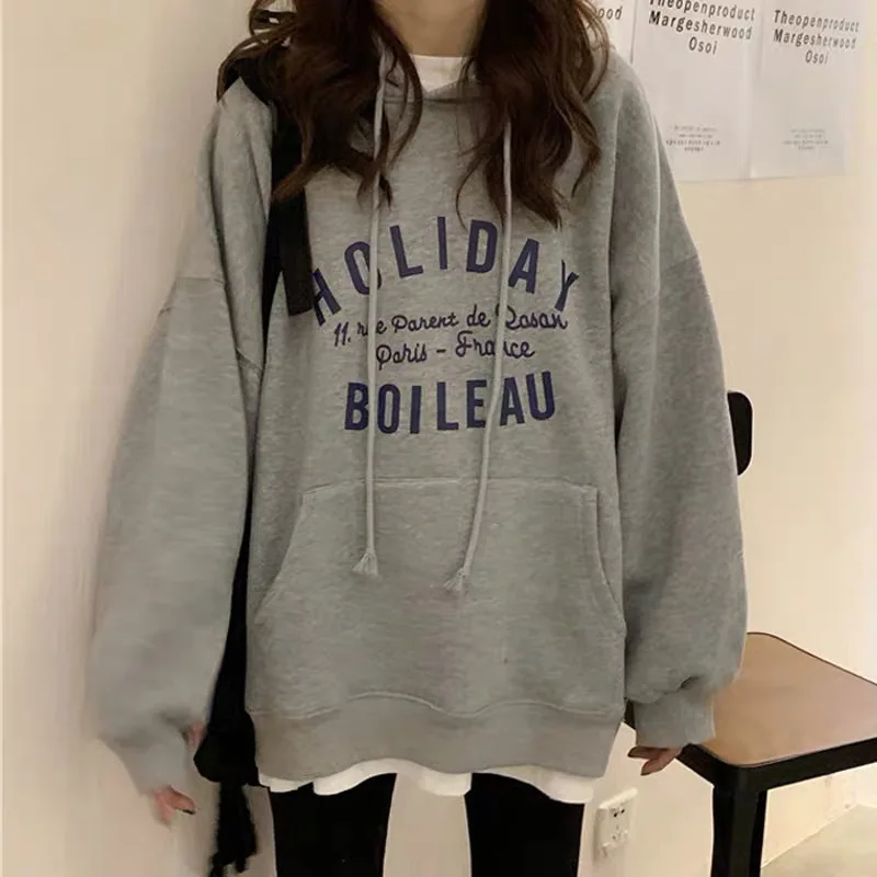 

Autumn New Loose Oversize Sweatshirt Students Women Hoodie Korean Style Female Spring Letter Printing Thin Women Tops Sweatshirt