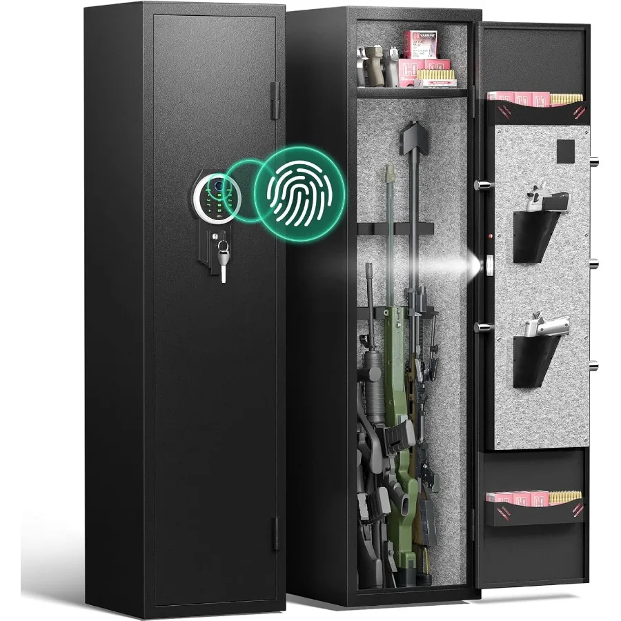 

Biometric Fingerprint Gun Safe for Home: Quick Access Rifle and Pistol Storage with LED Light Adjustable Gun Rack Removable She