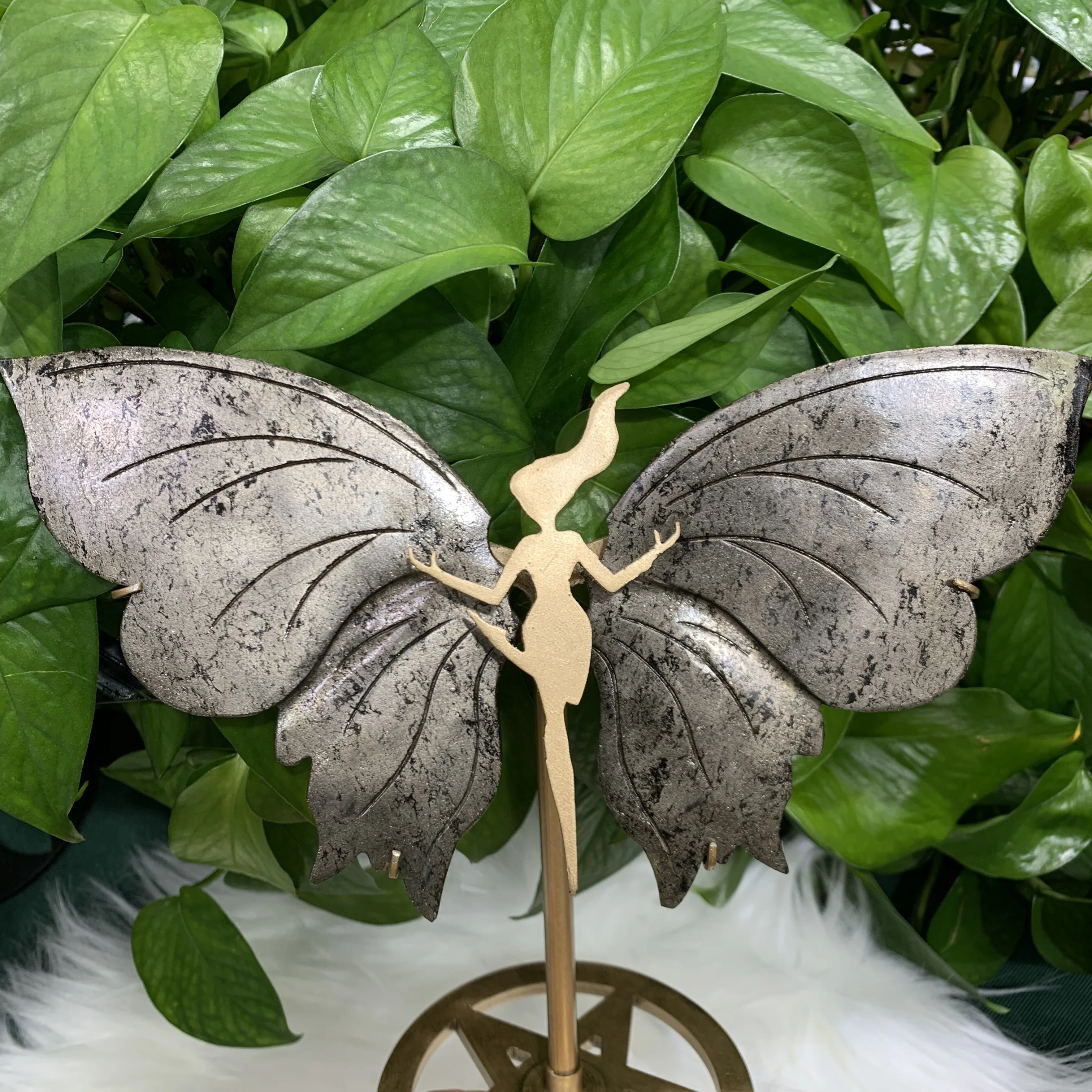 Natural Pyrite hand carved Butterfly wings Figurine crystal Wings Sculpture with showing stand for Decoration